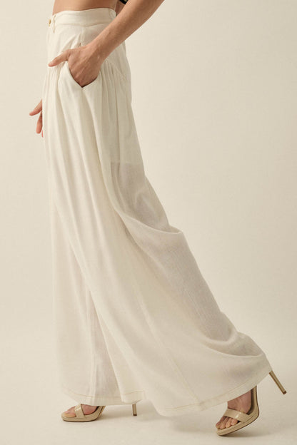 Natural Habitat Linen-Blend Gathered Wide-Leg Pants