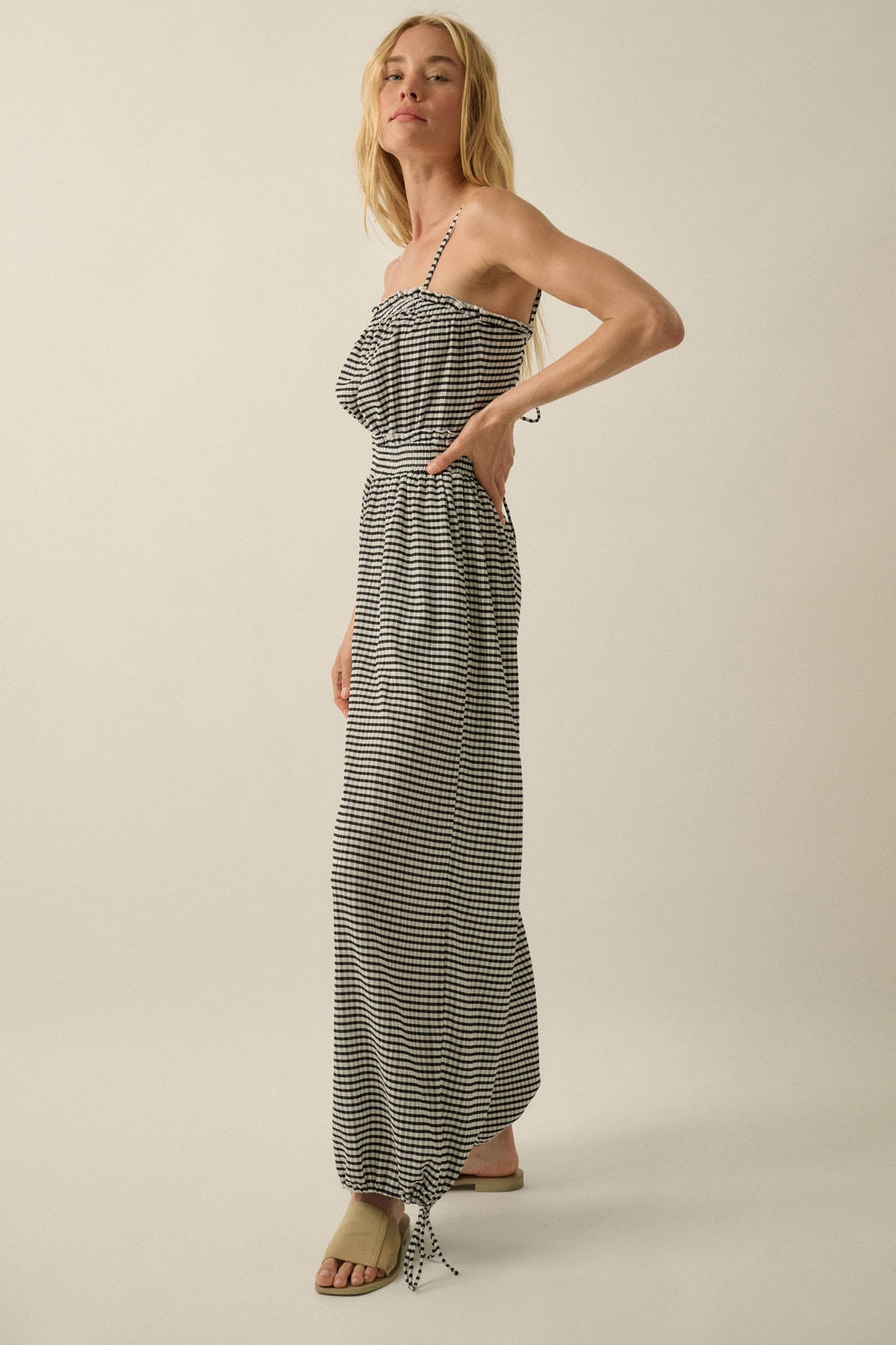 Pure Sweetness Gingham Tie-Back Balloon Jumpsuit