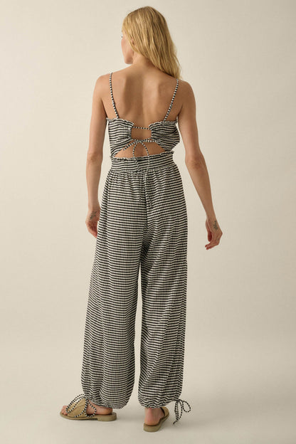 Pure Sweetness Gingham Tie-Back Balloon Jumpsuit