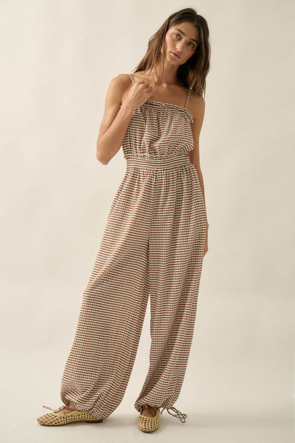 Pure Sweetness Gingham Tie-Back Balloon Jumpsuit