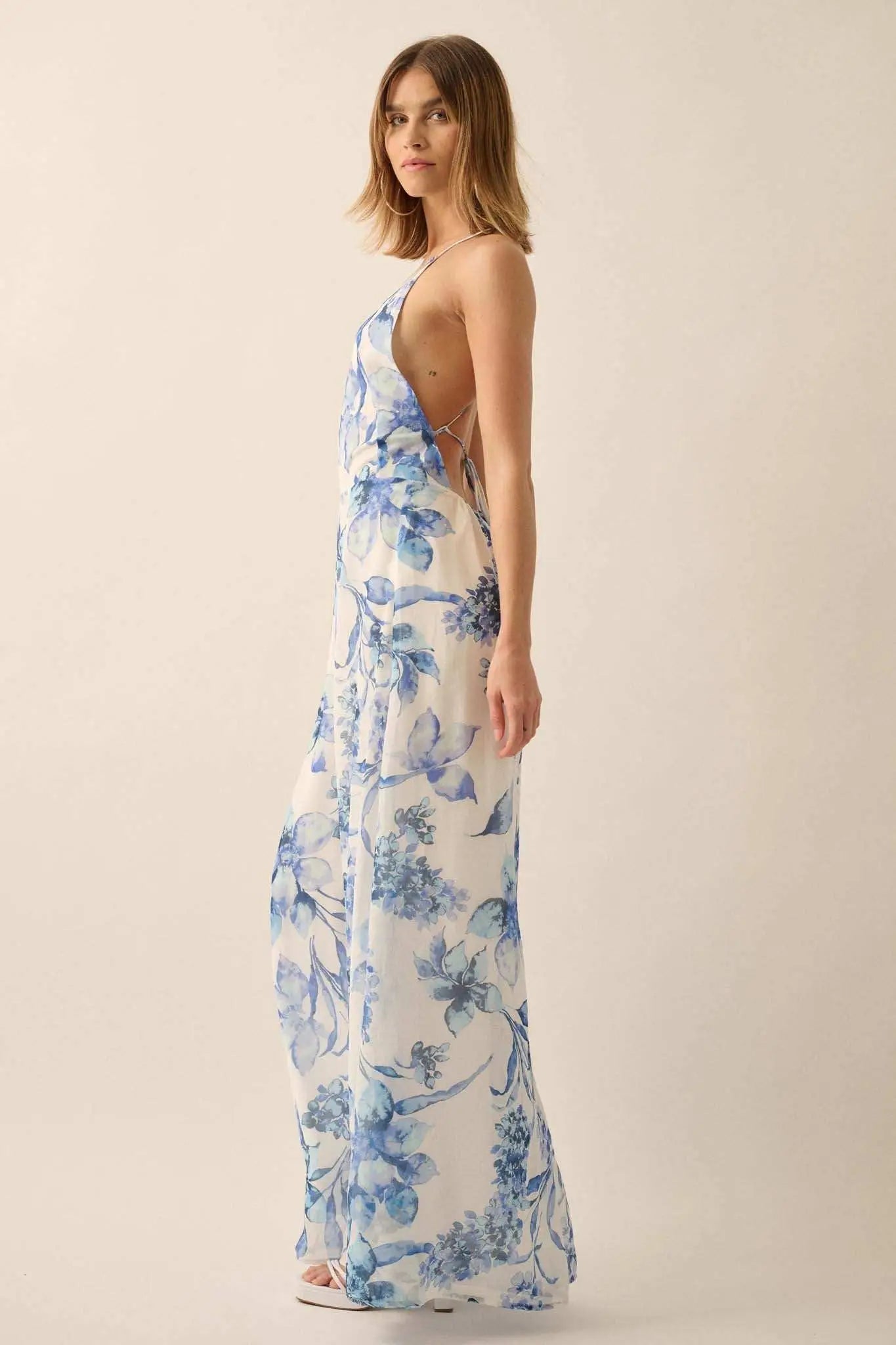 Garden Light Floral Chiffon Wide-Leg Cami Jumpsuit