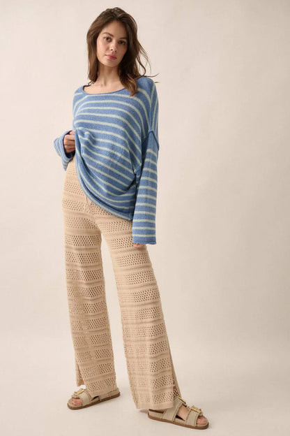 Peaceful Feeling Crochet Knit Split-Hem Pants