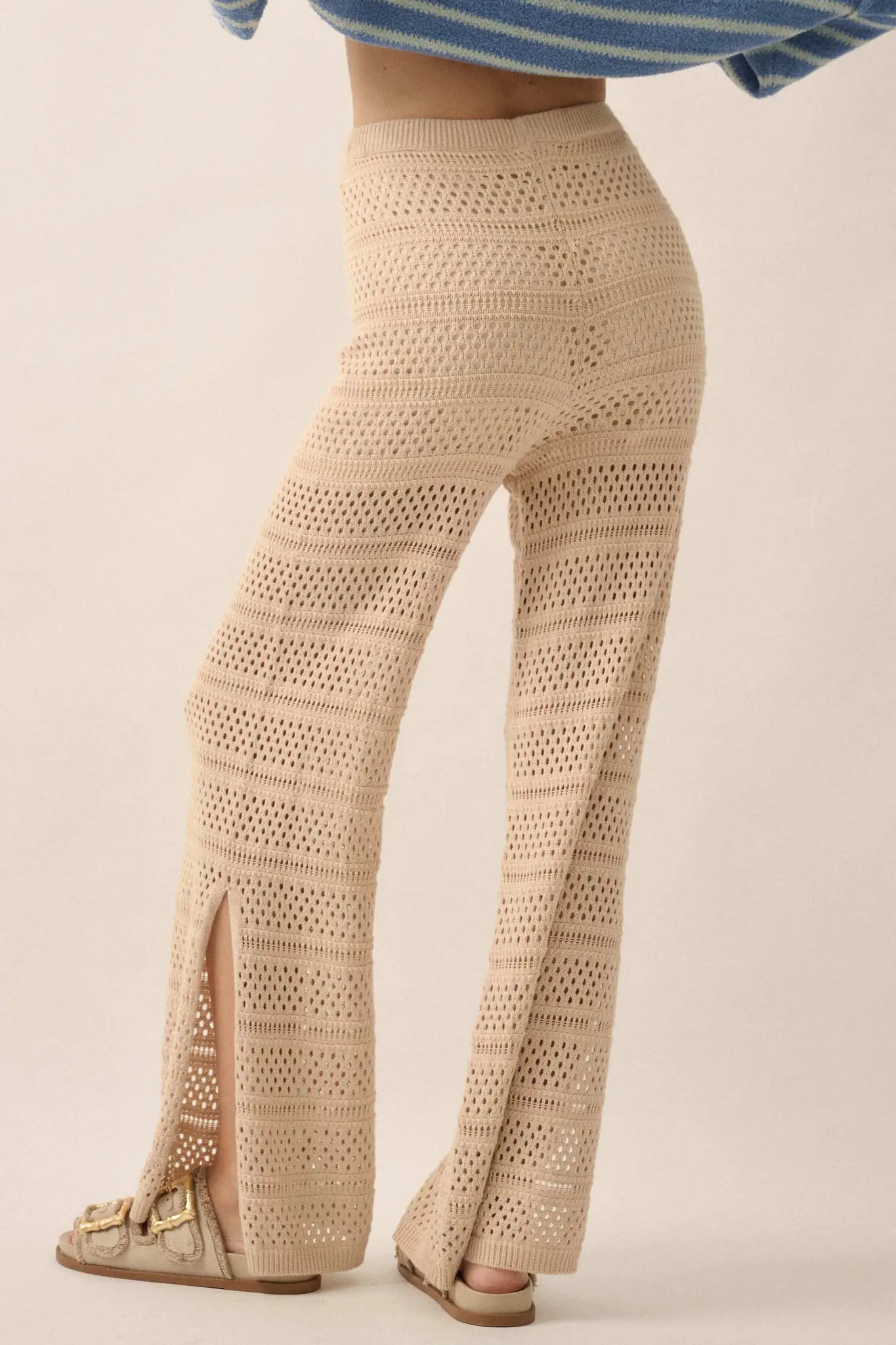 Peaceful Feeling Crochet Knit Split-Hem Pants