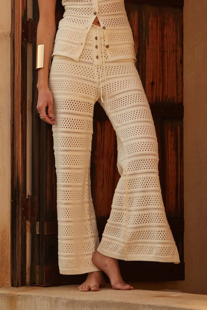 Peaceful Feeling Crochet Knit Split-Hem Pants