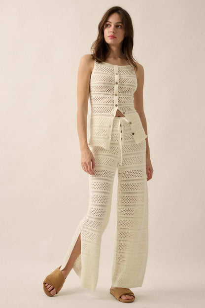 Peaceful Feeling Crochet Knit Split-Hem Pants