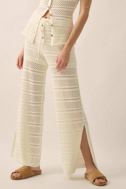 Peaceful Feeling Crochet Knit Split-Hem Pants