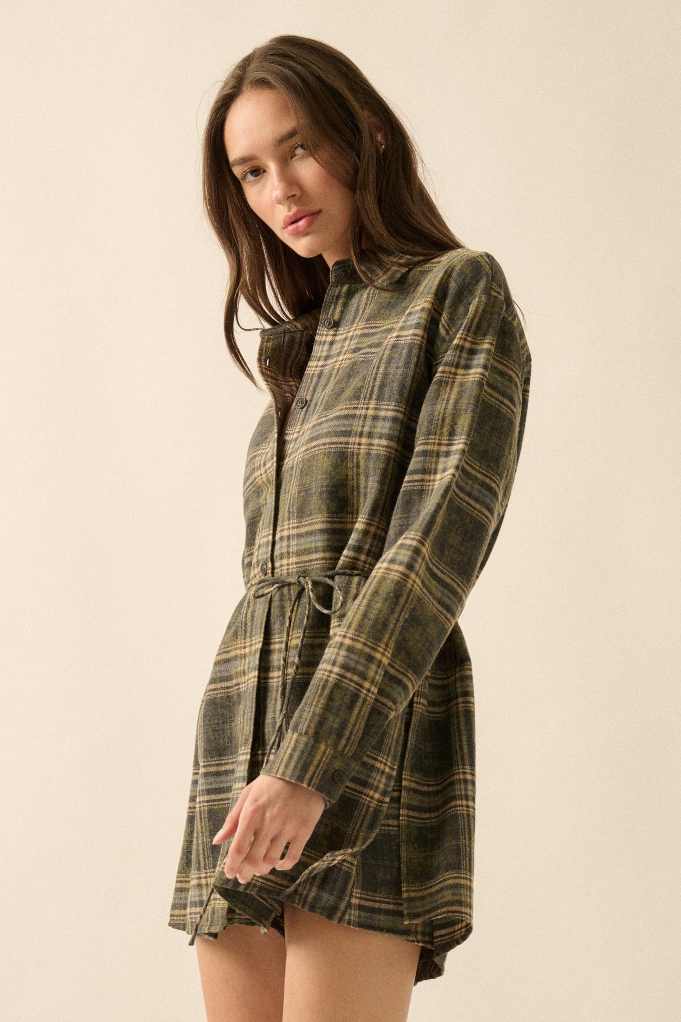 Hearth and Home Plaid Flannel Belted Shirt Romper