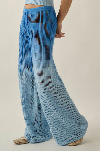 Fade Out Ombre Crochet Open-Knit Drawstring Pants