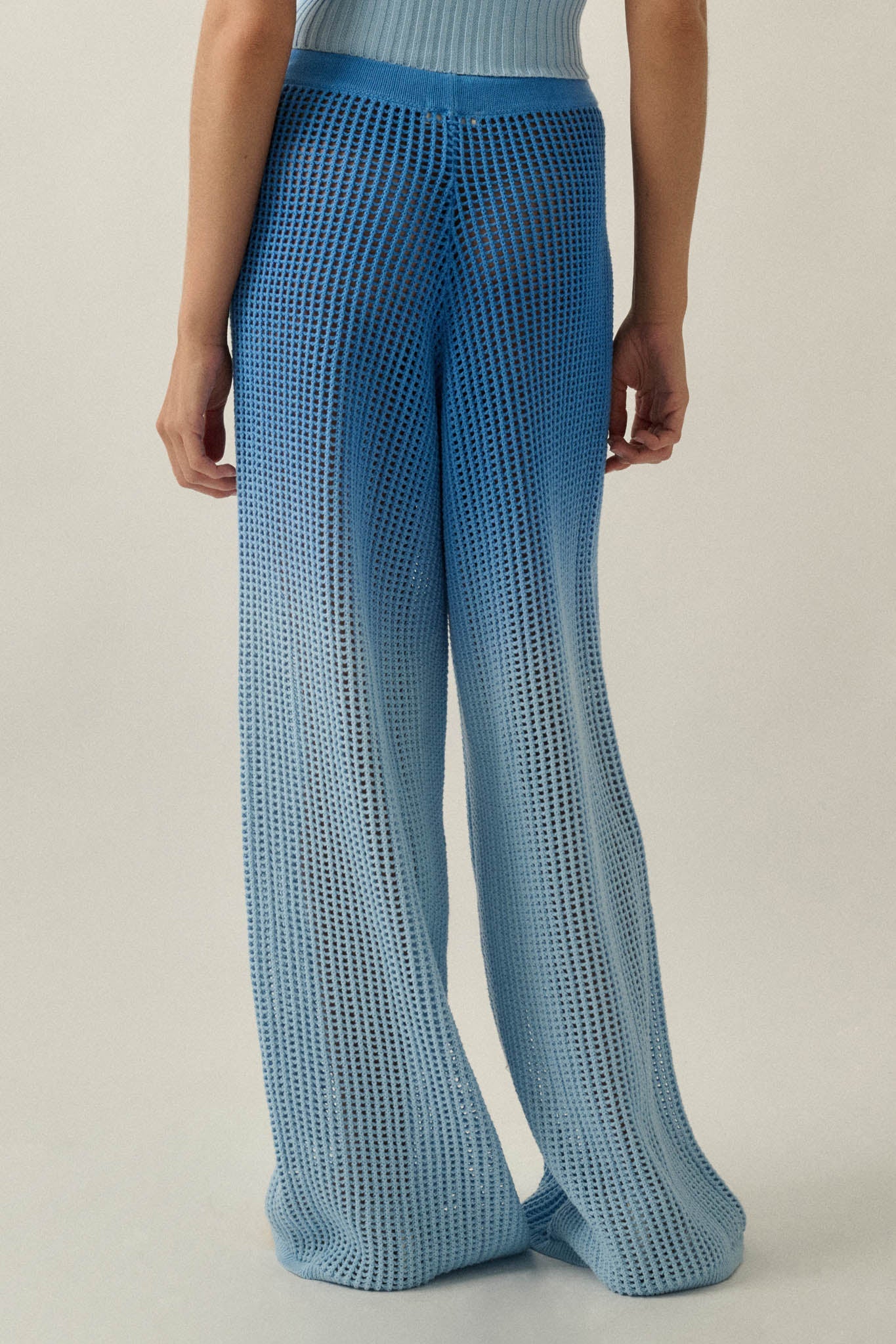 Fade Out Ombre Crochet Open-Knit Drawstring Pants