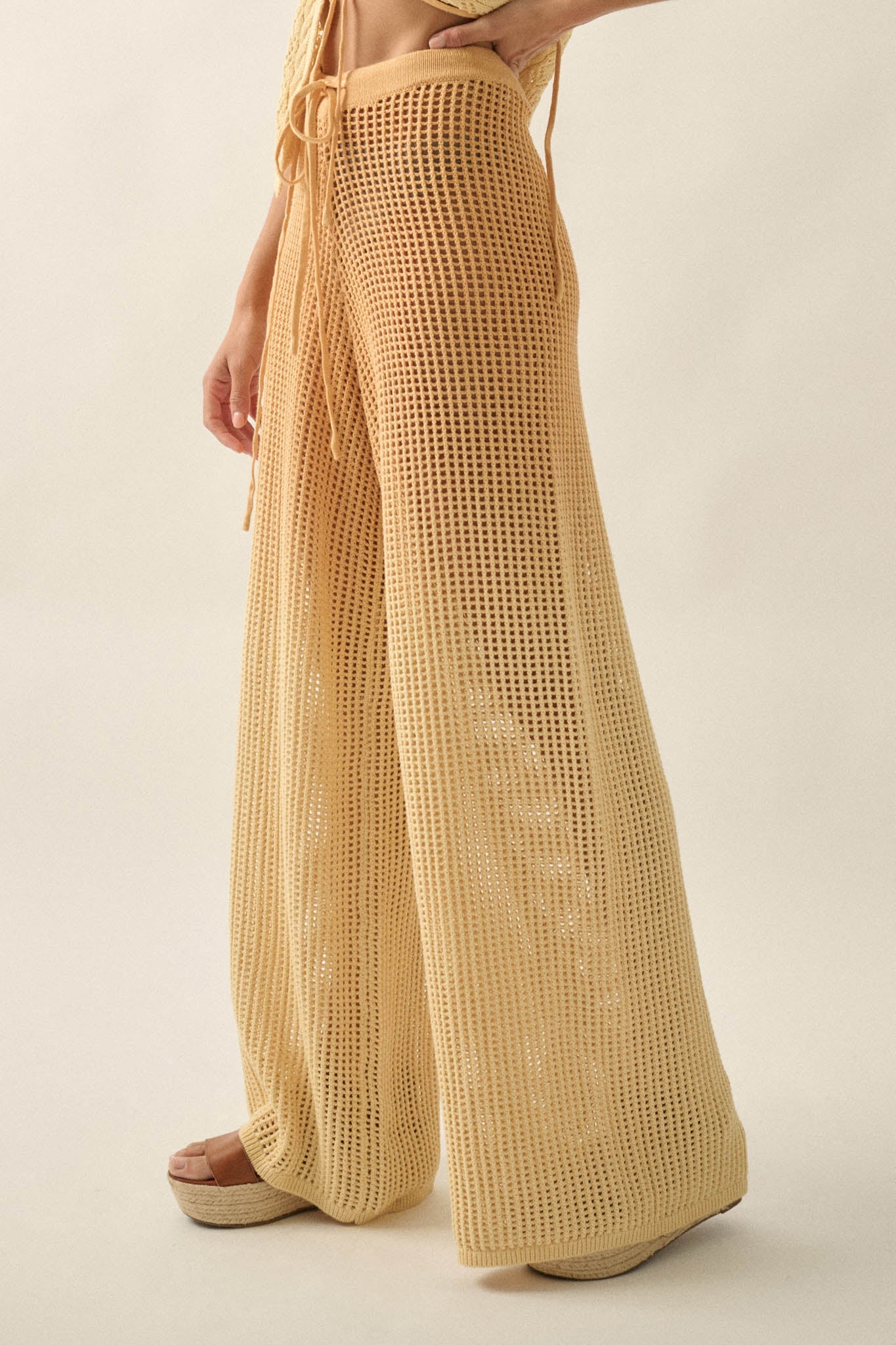 Fade Out Ombre Crochet Open-Knit Drawstring Pants