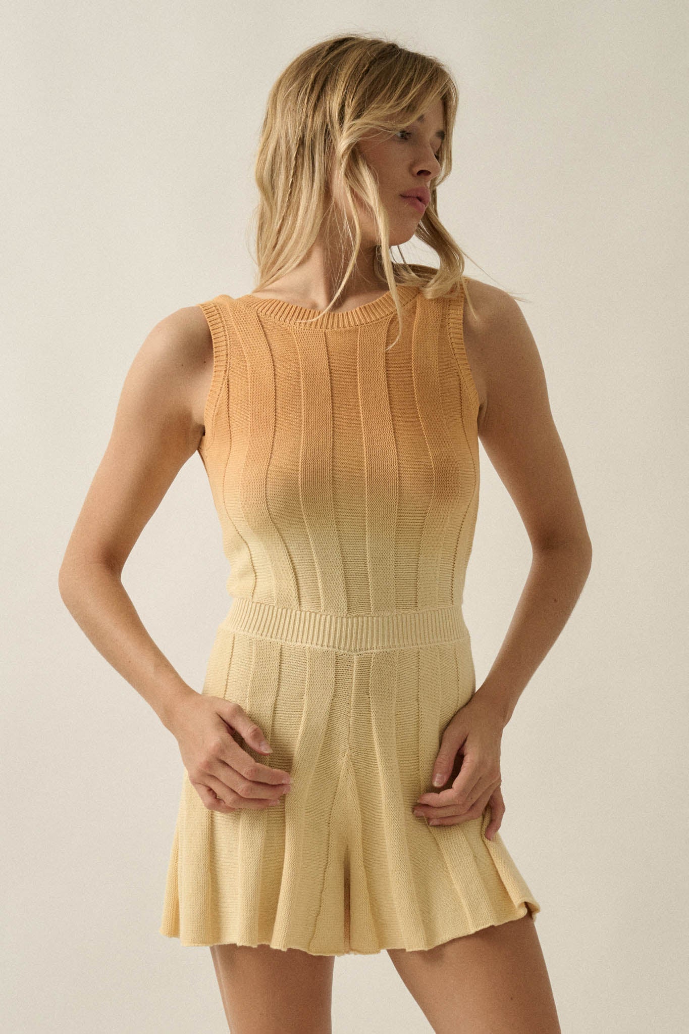 Not Fade Away Ombre Ribbed Knit Sleeveless Romper