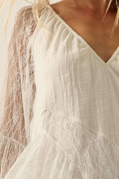 Morning Whisper Ruffled Lace Bell-Sleeve Romper