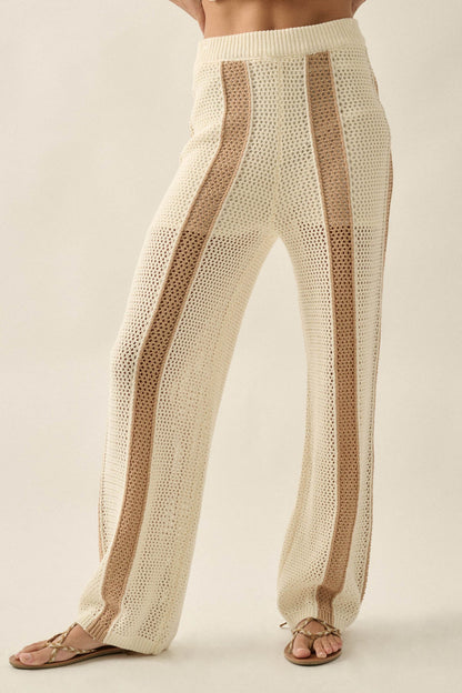 See You Soon Striped Crochet-Knit Sweater Pants
