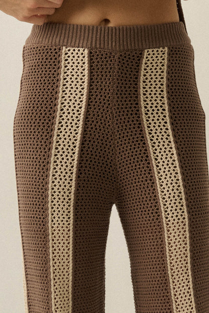 See You Soon Striped Crochet-Knit Sweater Pants