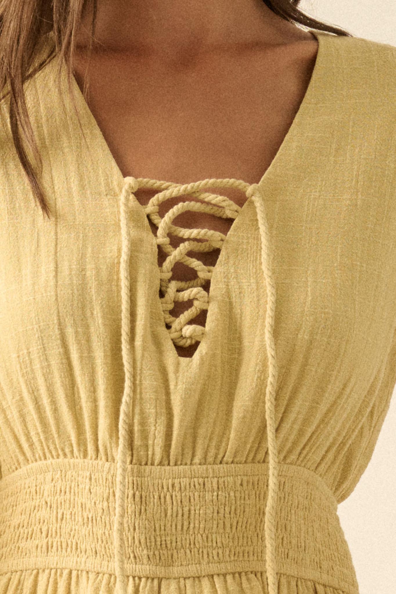 Feeling Free Cotton Lace-Up Bell-Sleeve Romper
