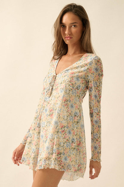 Budding Love Floral Mesh V-Neck Long-Sleeve Romper