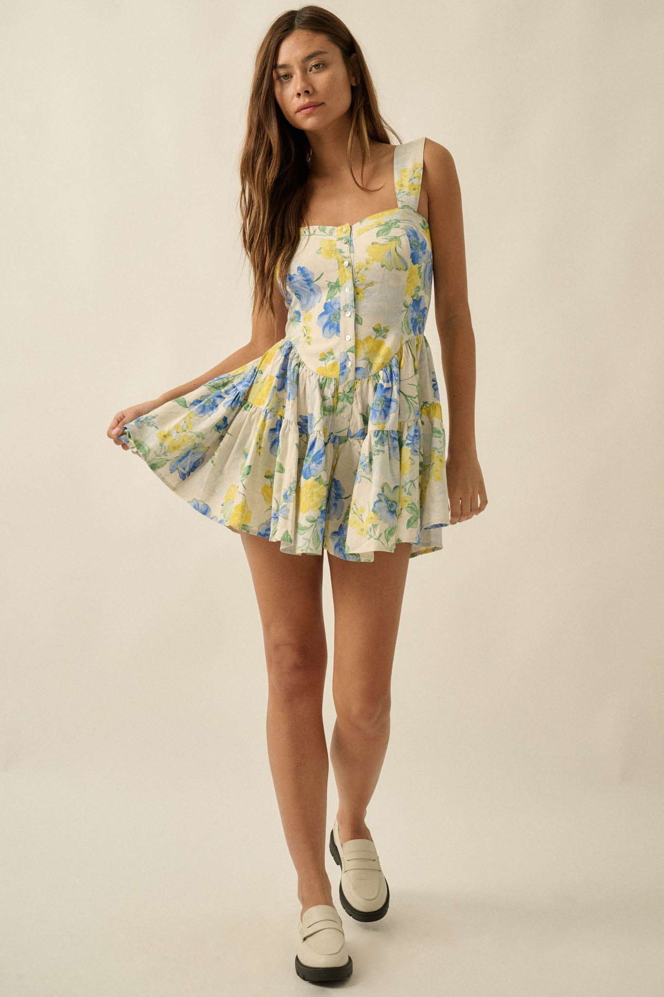 Beauty Within Floral Buttoned Tiered Ruffle Romper