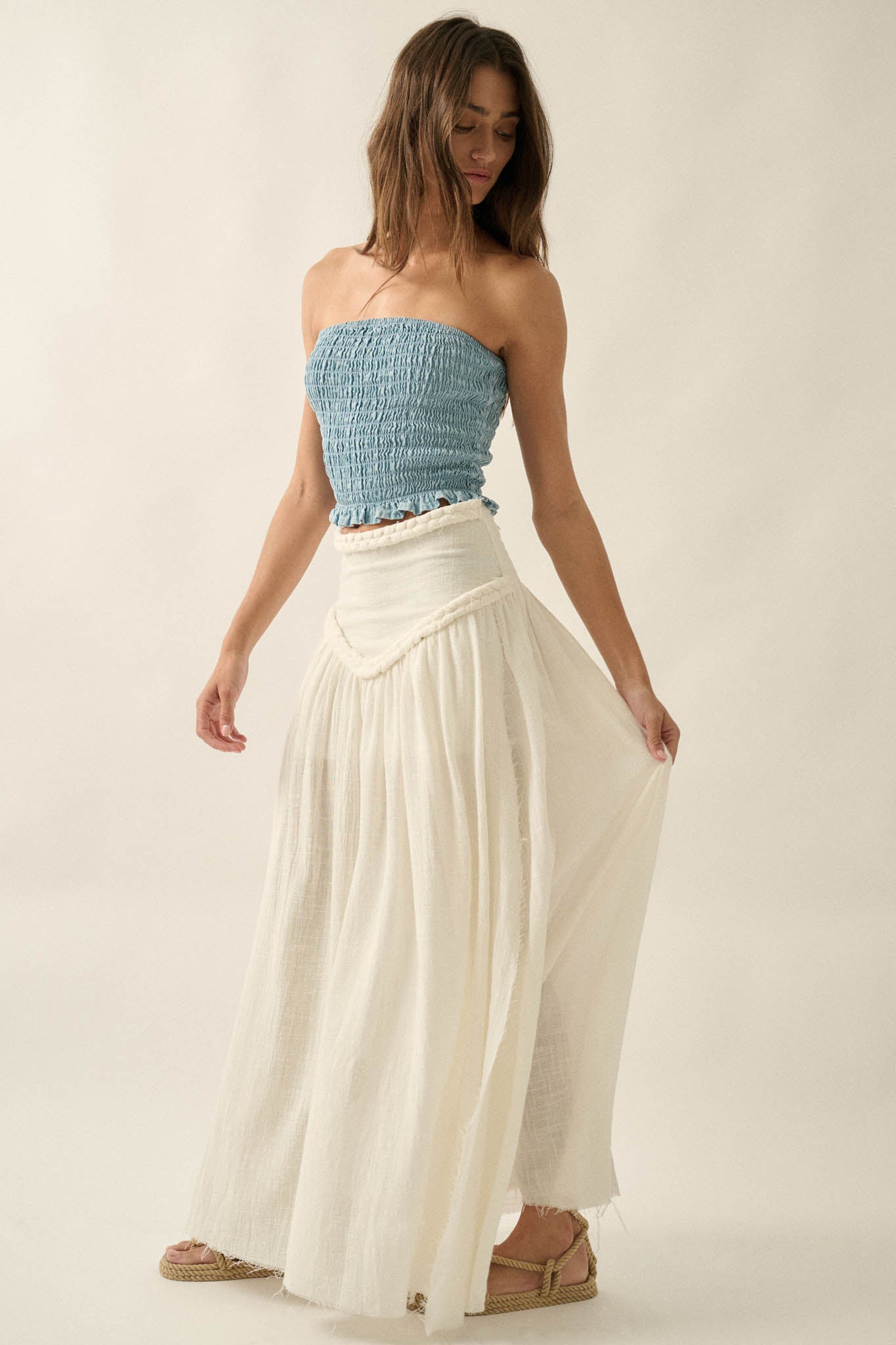 Breath of Air Cotton Gauze Drop-Waist Maxi Skort