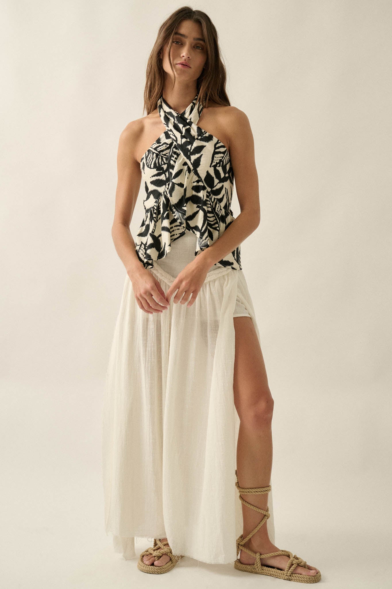 Breath of Air Cotton Gauze Drop-Waist Maxi Skort