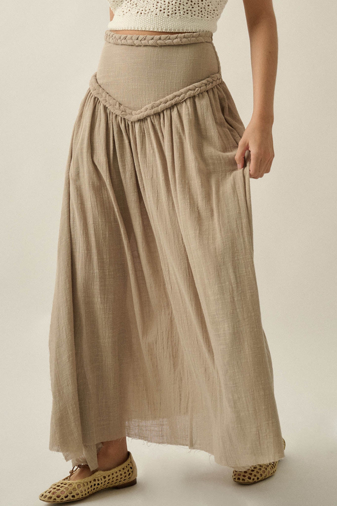 Breath of Air Cotton Gauze Drop-Waist Maxi Skort