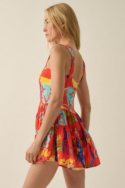 Abstract Stems Floral Tiered Ruffle Sweetheart Romper