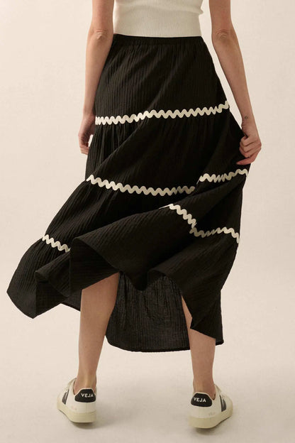 Blissful Breeze Rickrack-Trim Tiered Maxi Skirt