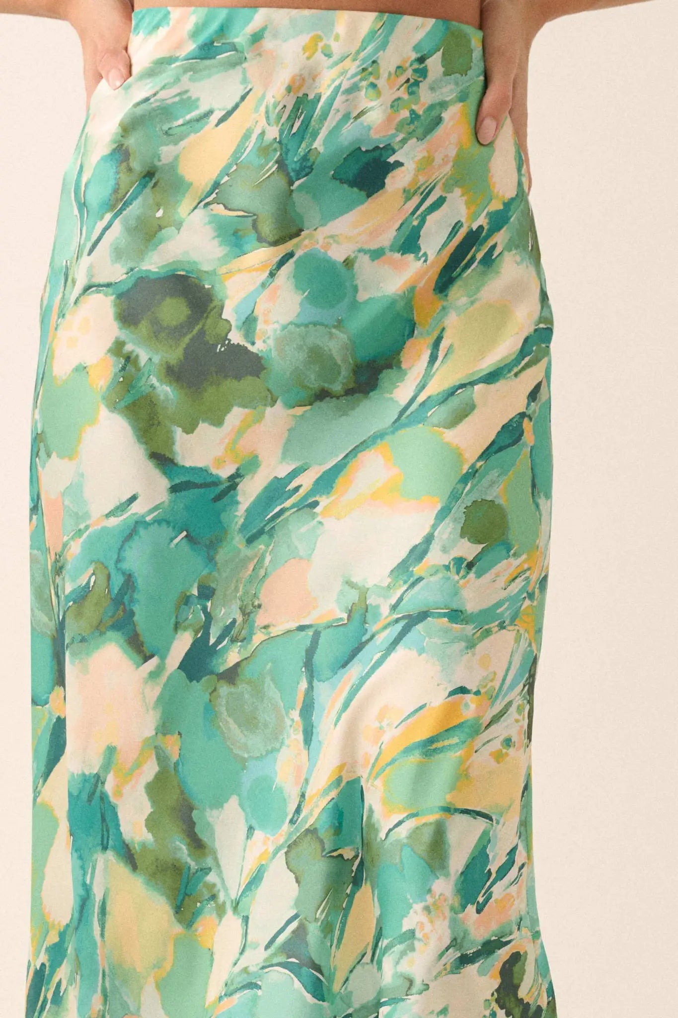Dream Weaver Abstract-Print Satin Maxi Skirt