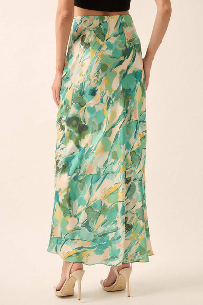 Dream Weaver Abstract-Print Satin Maxi Skirt