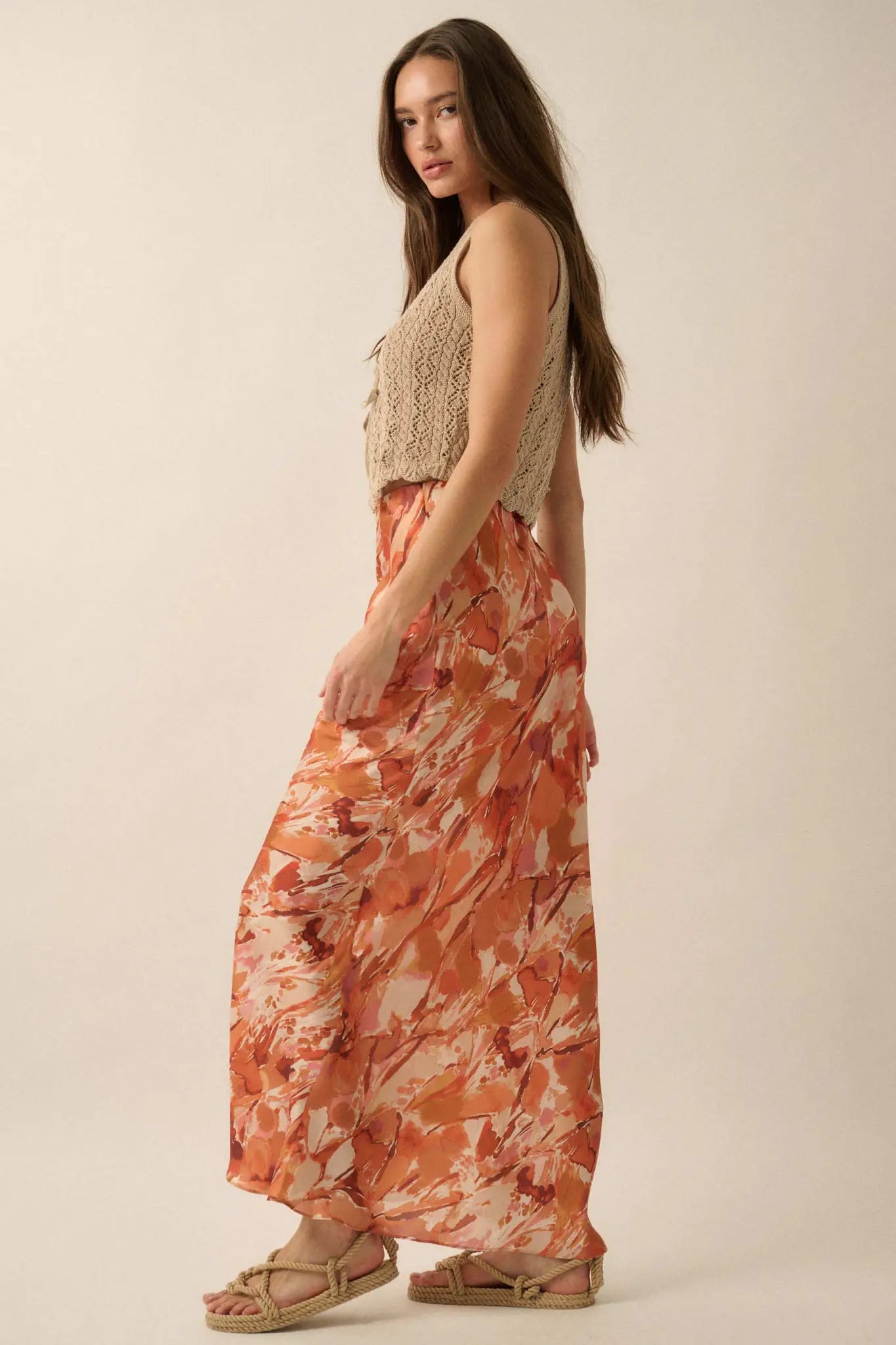 Dream Weaver Abstract-Print Satin Maxi Skirt