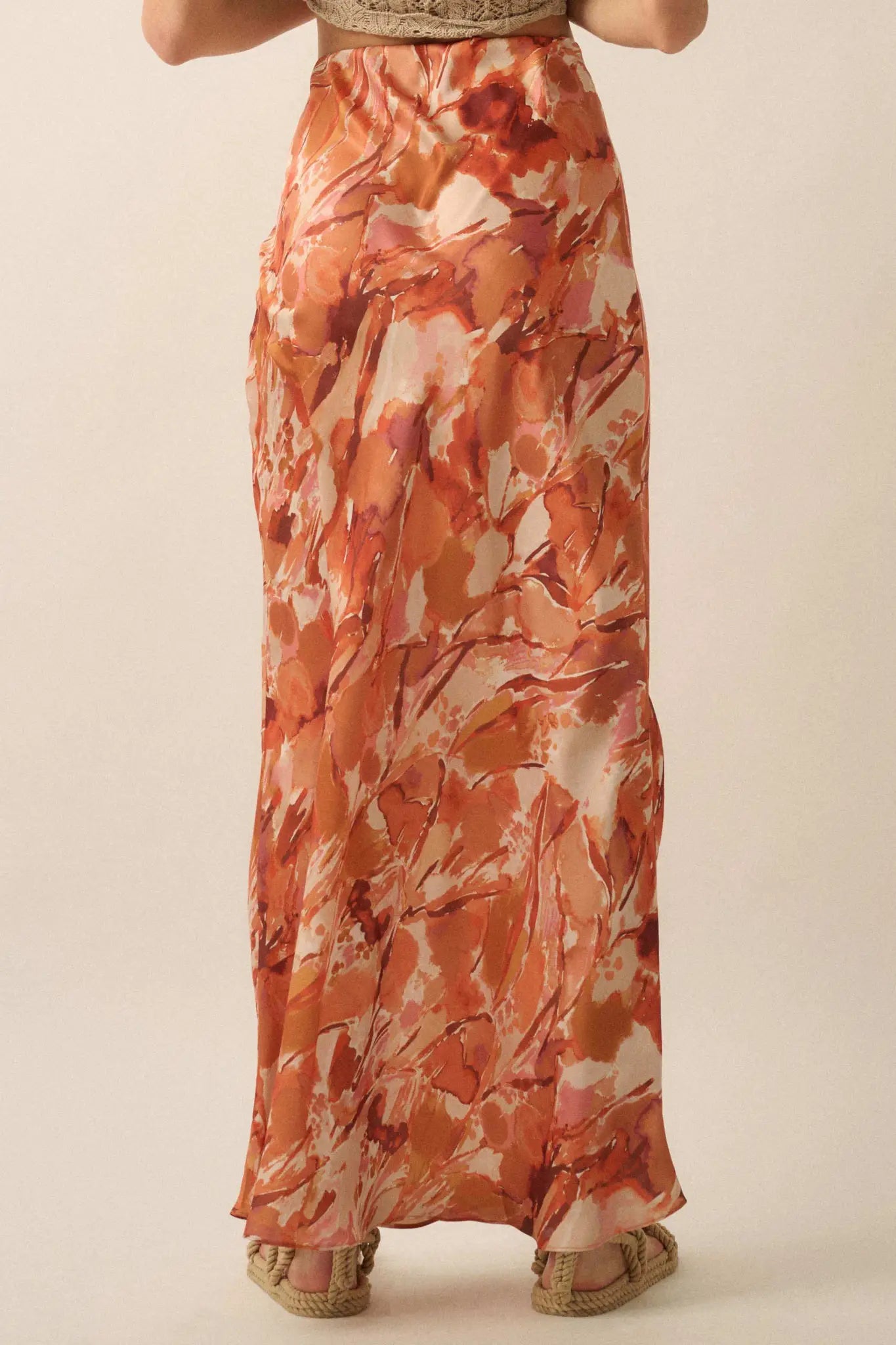 Dream Weaver Abstract-Print Satin Maxi Skirt