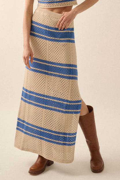 Perfect Timing Striped Crochet Knit Maxi Skirt