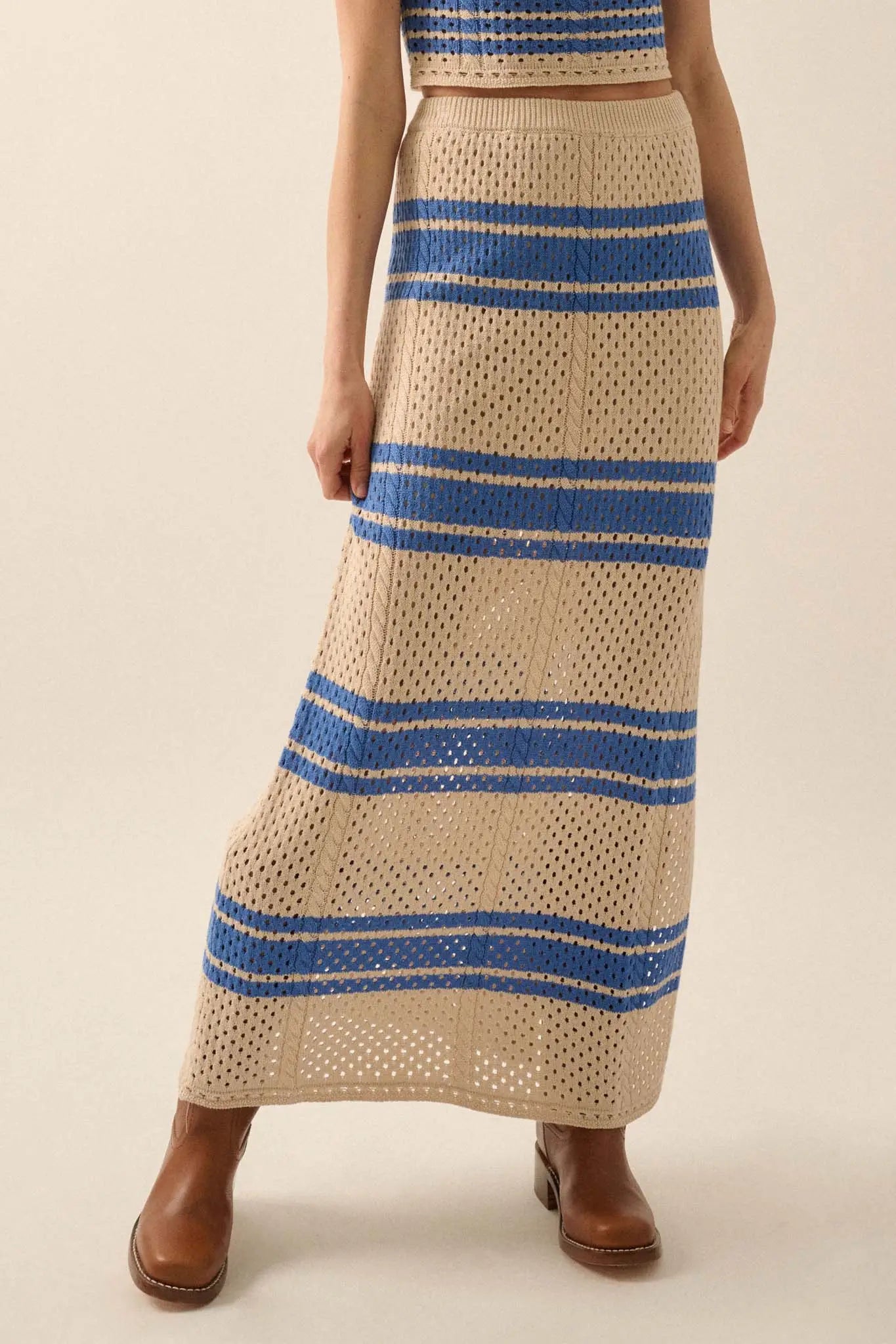 Perfect Timing Striped Crochet Knit Maxi Skirt