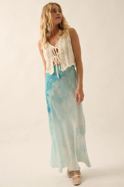 Dancing in the Rain Tie-Dye Satin Maxi Skirt