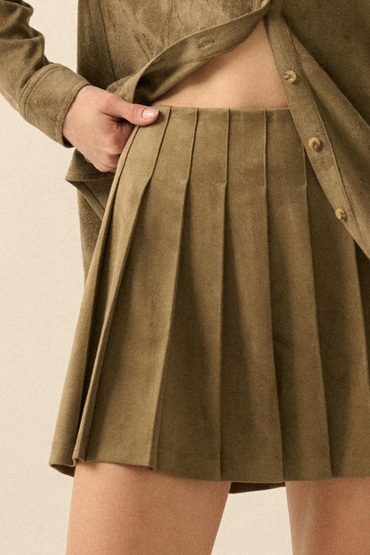 Soft Serve Vegan Suede Pleated Mini Skirt