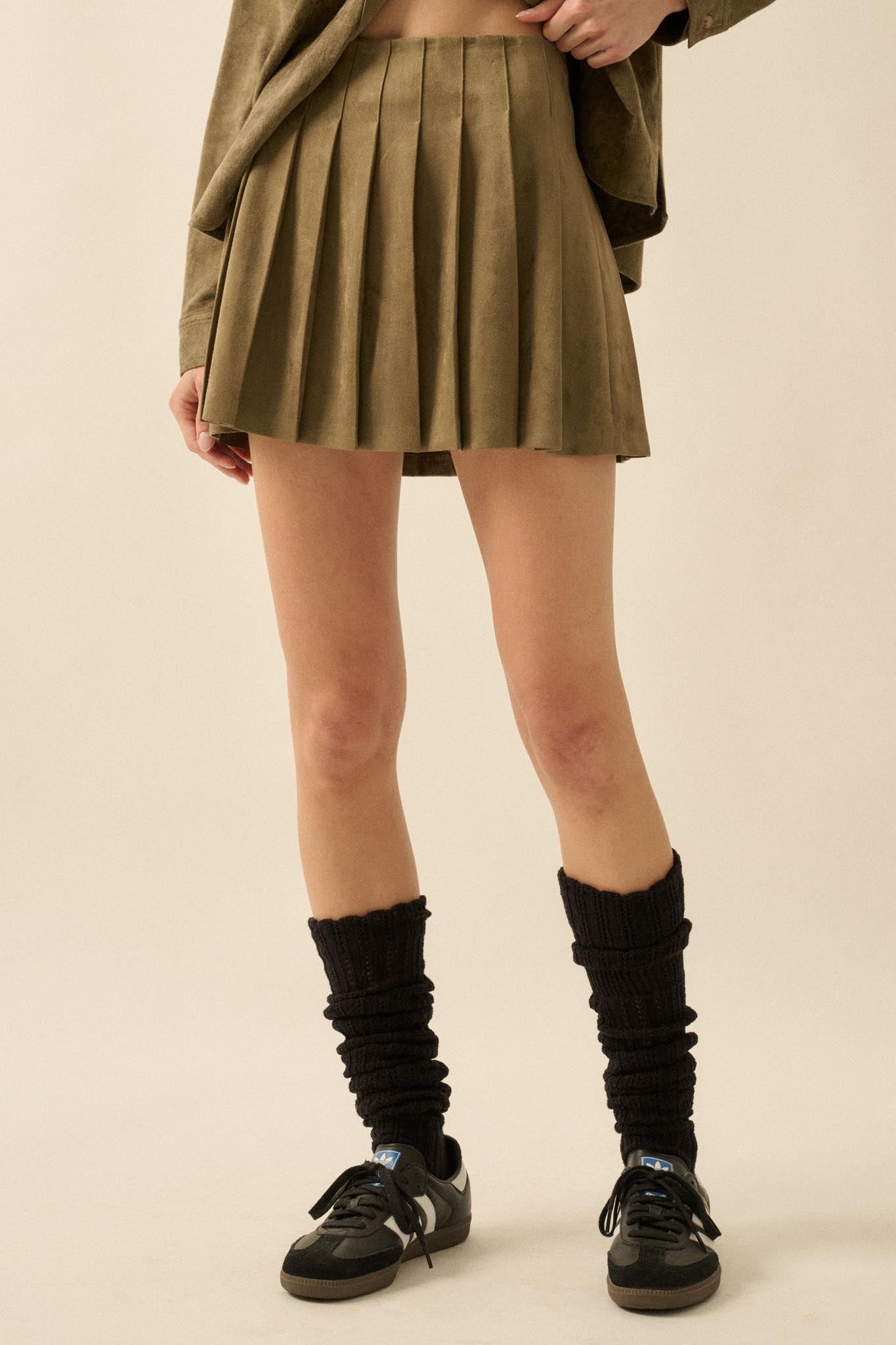 Soft Serve Vegan Suede Pleated Mini Skirt