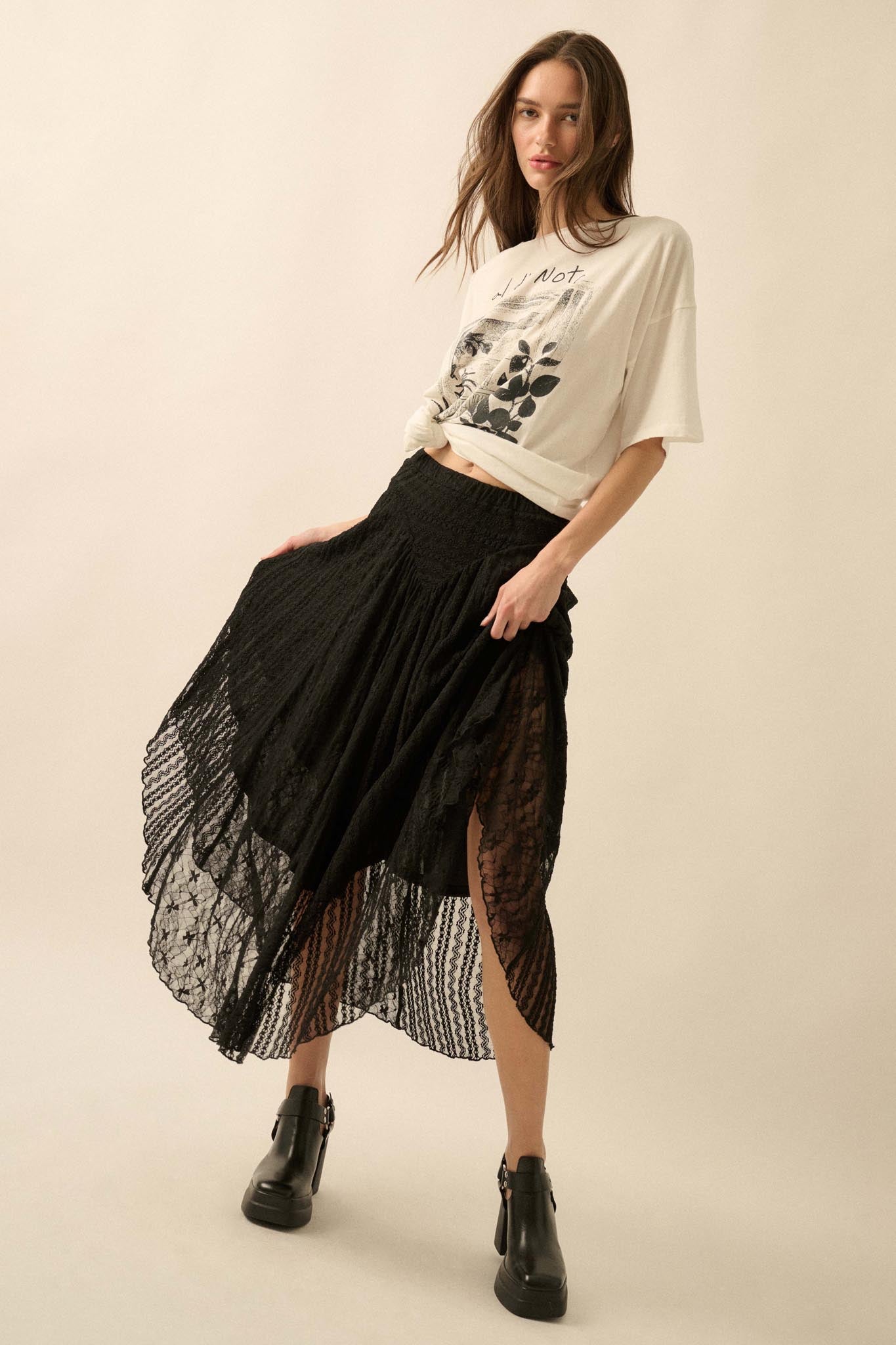 Just Divine Lace Drop-Waist Handkerchief Midi Skirt