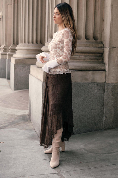 Just Divine Lace Drop-Waist Handkerchief Midi Skirt