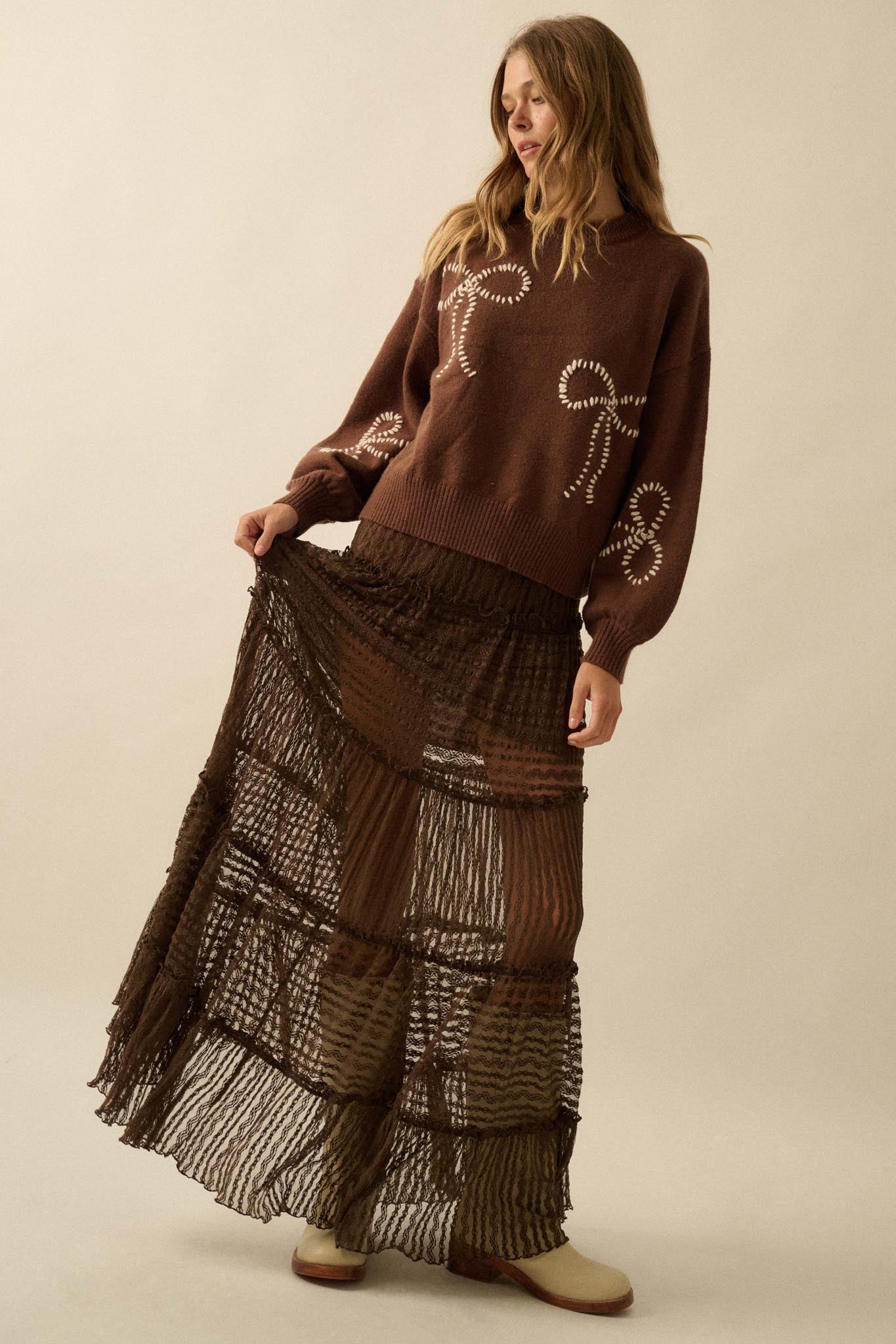 Dreaming of You Striped Lace Tiered Maxi Skirt