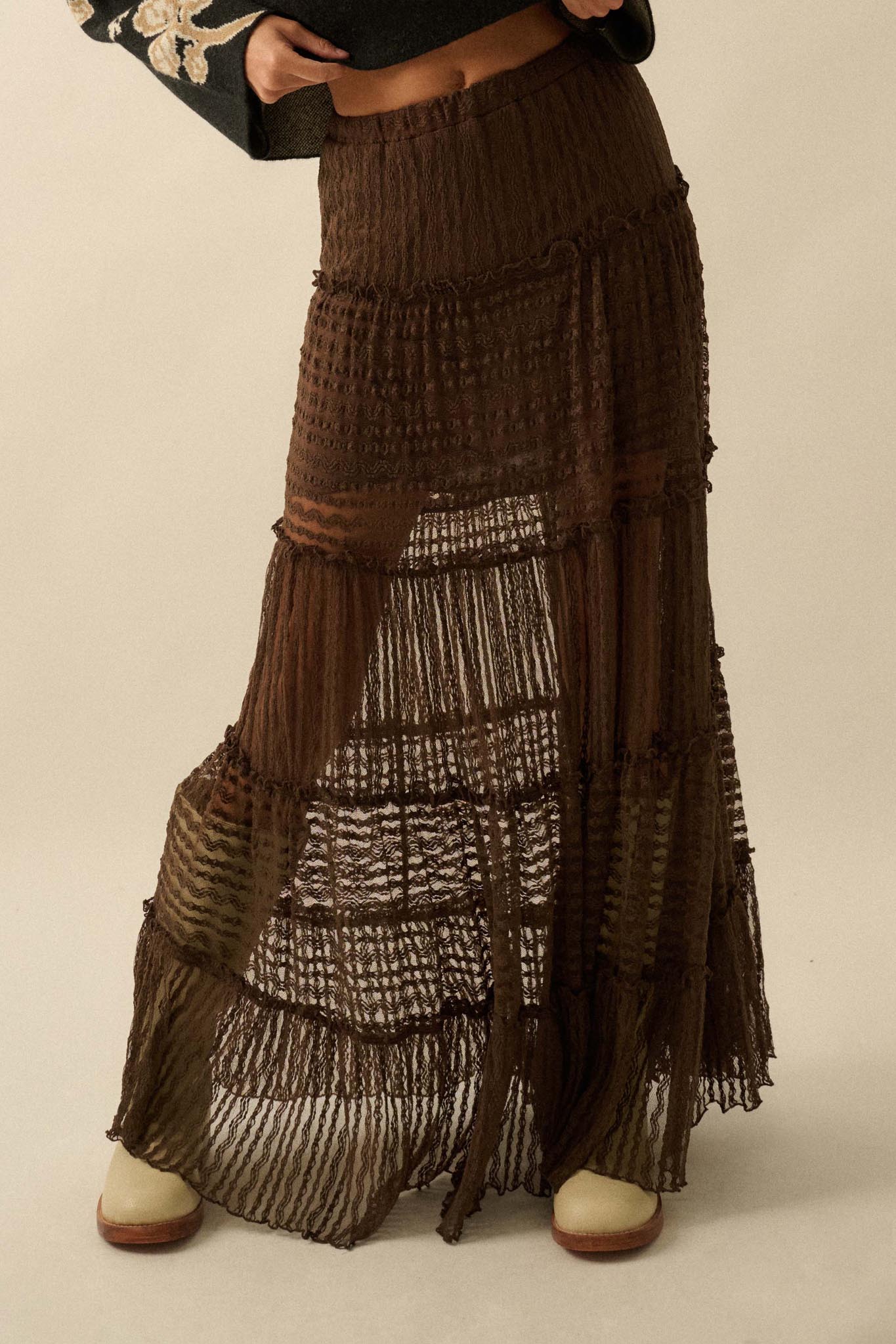 Dreaming of You Striped Lace Tiered Maxi Skirt