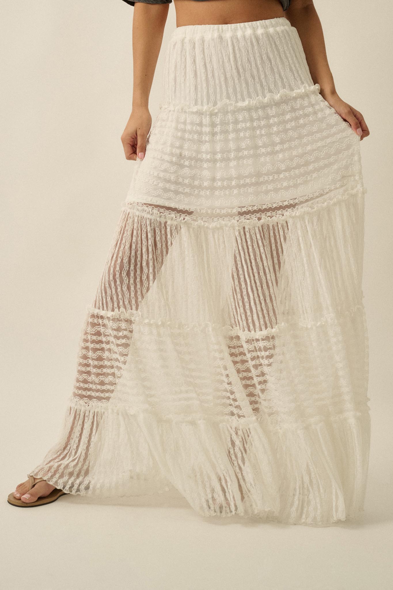 Dreaming of You Striped Lace Tiered Maxi Skirt