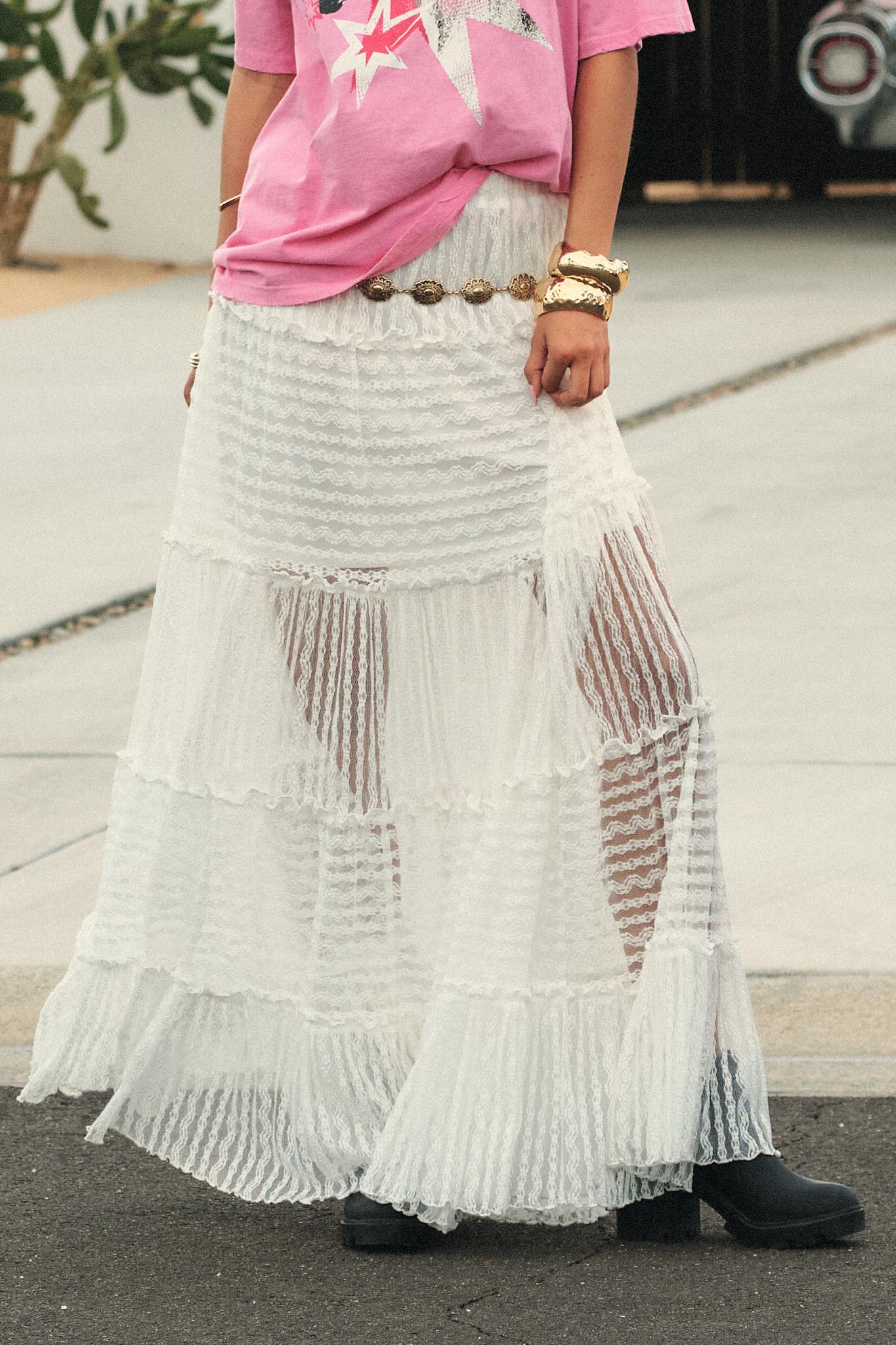 Dreaming of You Striped Lace Tiered Maxi Skirt