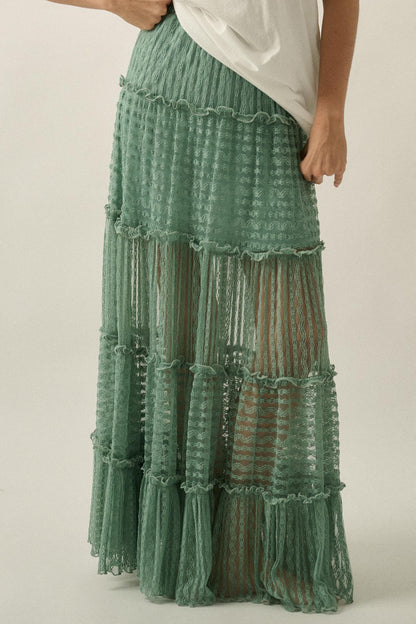 Dreaming of You Striped Lace Tiered Maxi Skirt