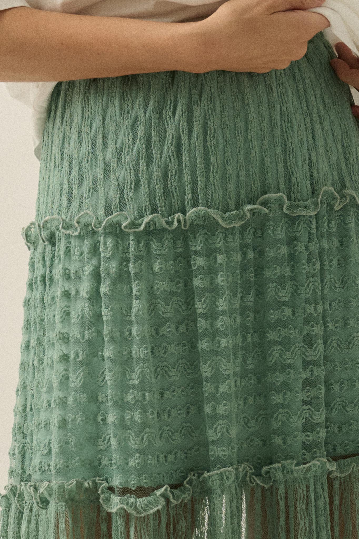 Dreaming of You Striped Lace Tiered Maxi Skirt