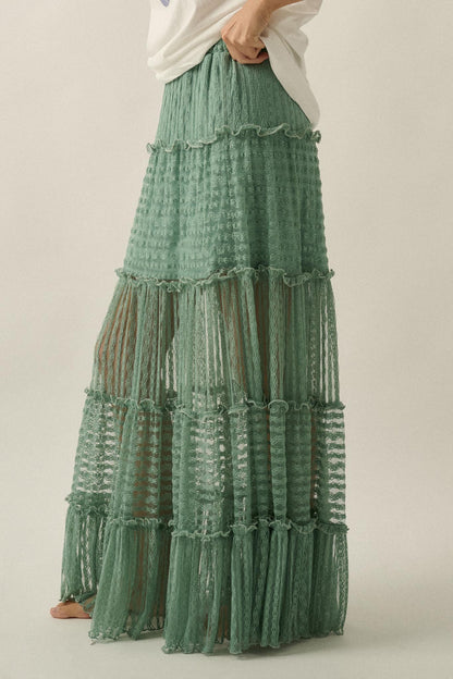 Dreaming of You Striped Lace Tiered Maxi Skirt