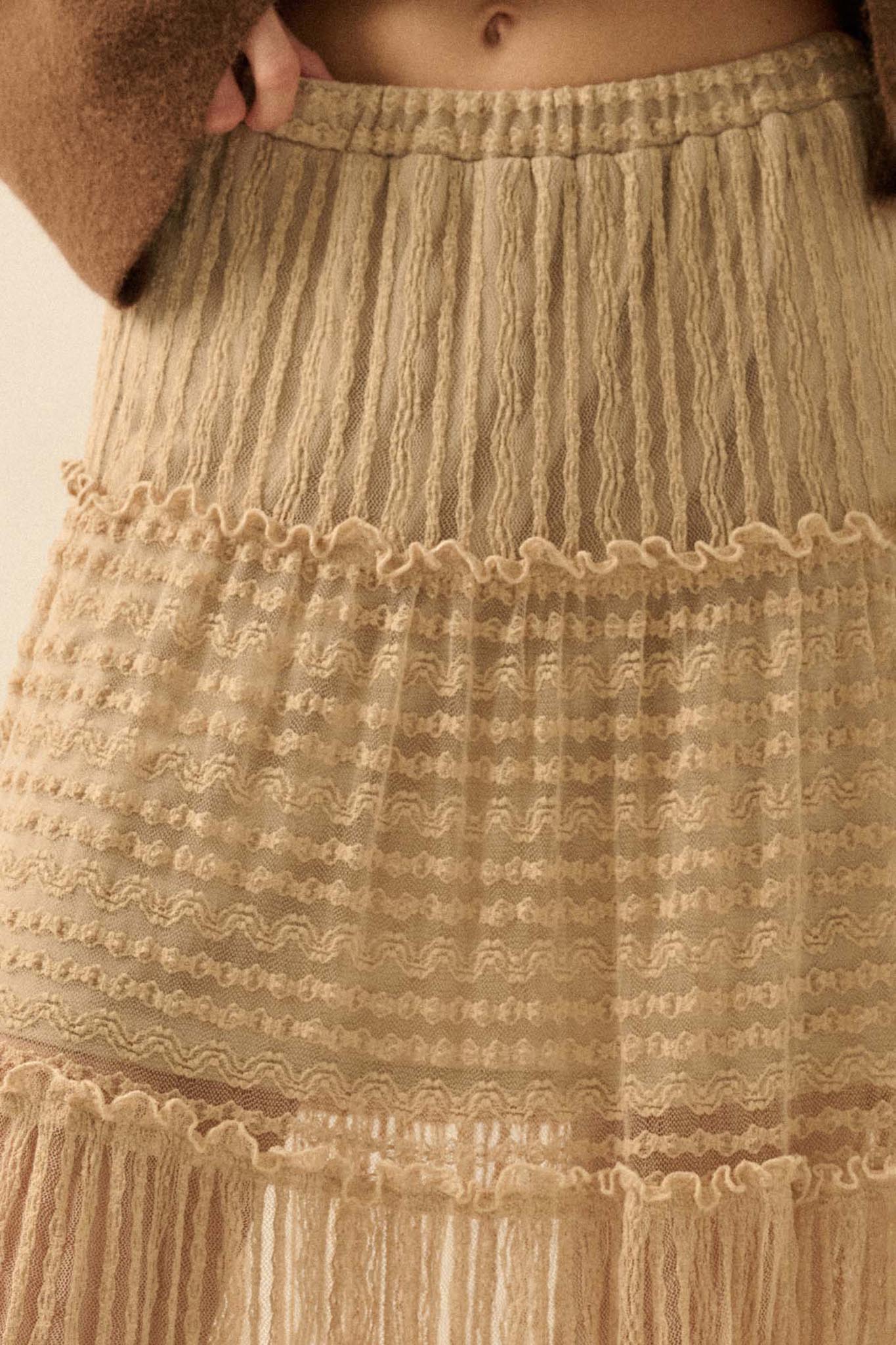 Dreaming of You Striped Lace Tiered Maxi Skirt
