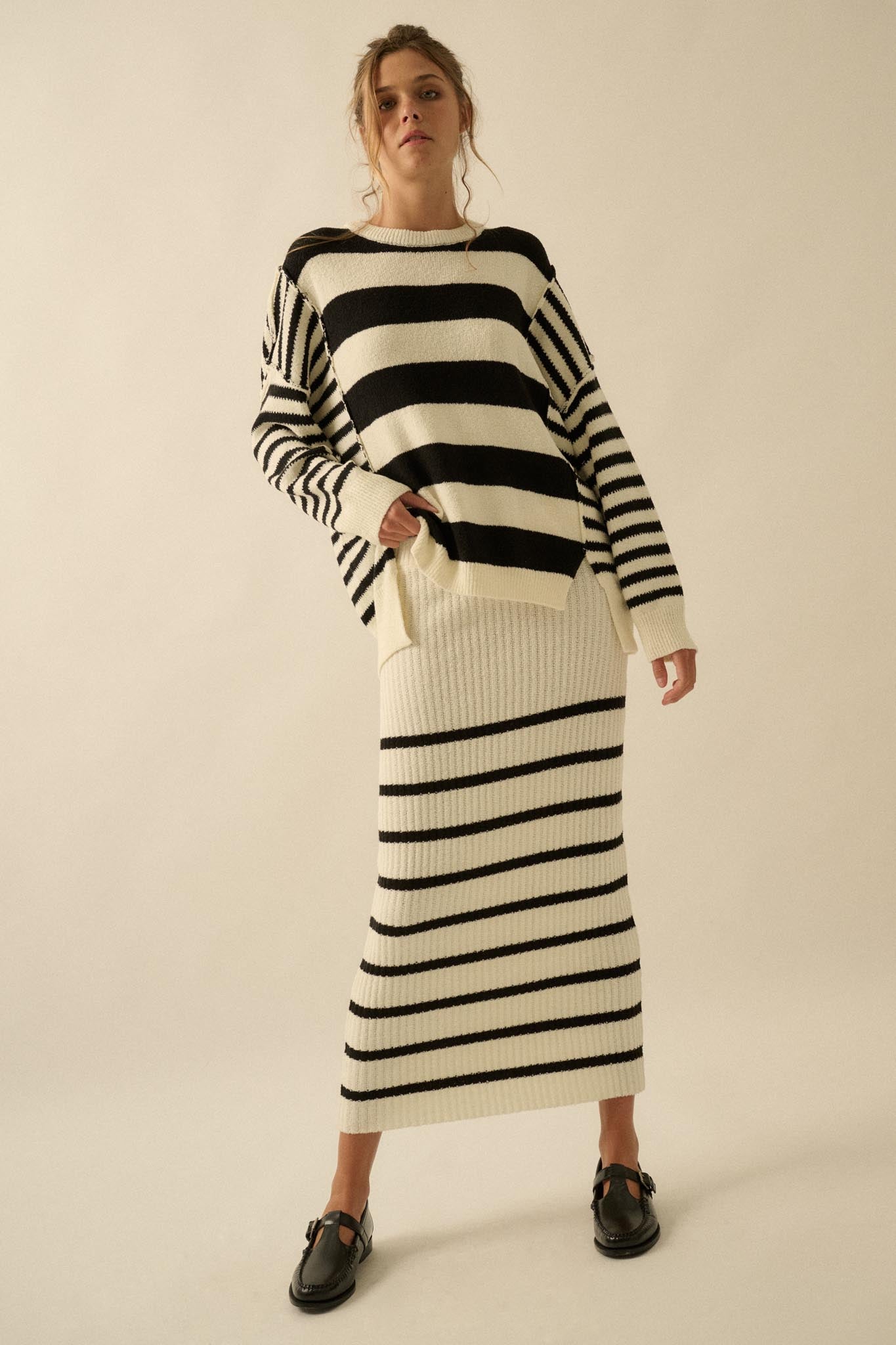 Promise the Label Striped Maxi Sweater Skirt