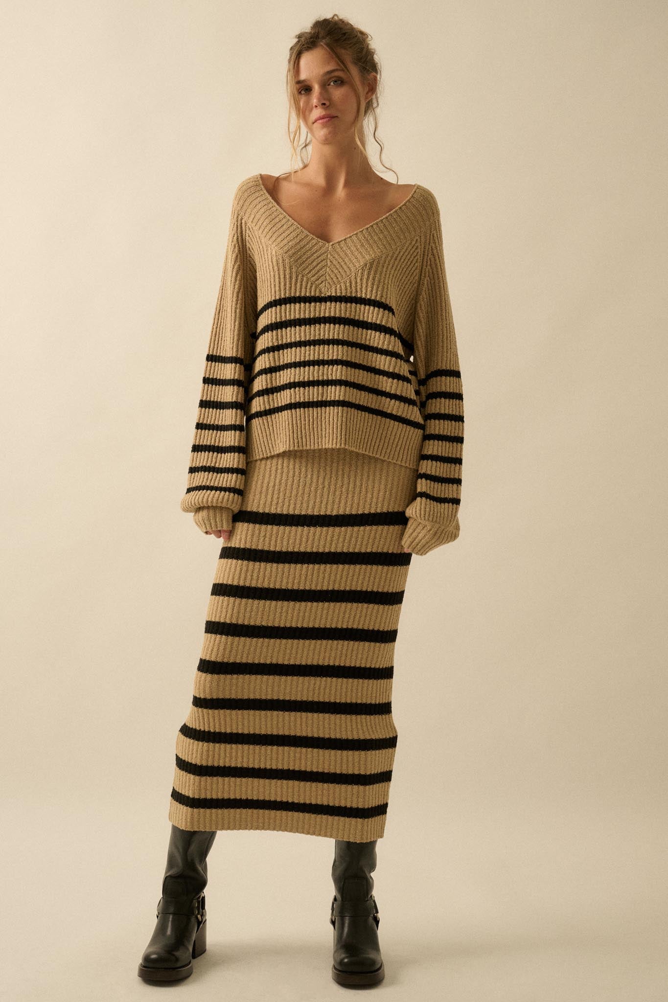 Promise the Label Striped Maxi Sweater Skirt