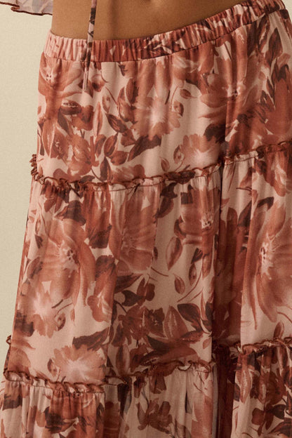 Gorgeous Garden Floral Mesh Tiered Maxi Skirt