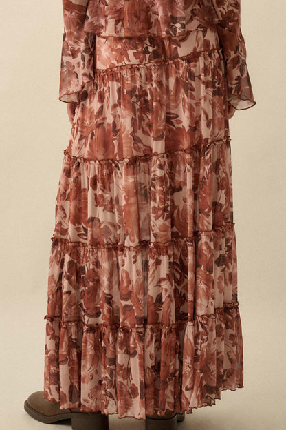 Gorgeous Garden Floral Mesh Tiered Maxi Skirt