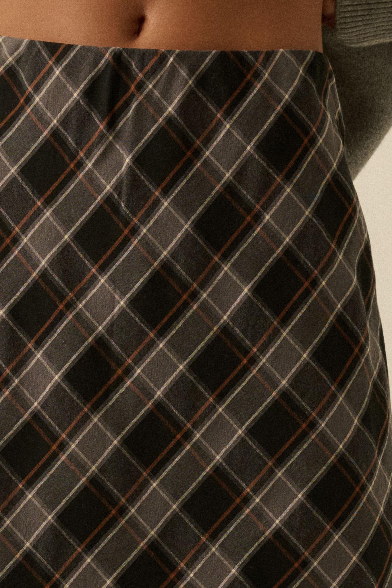 Modern Tartan Bias-Cut Plaid Maxi Skirt